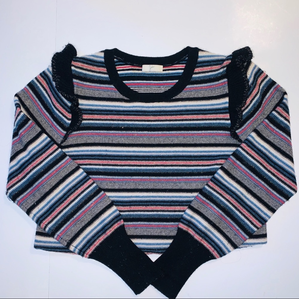 Joie Cashmere Stripped Sweater Ruffle Sleeve S